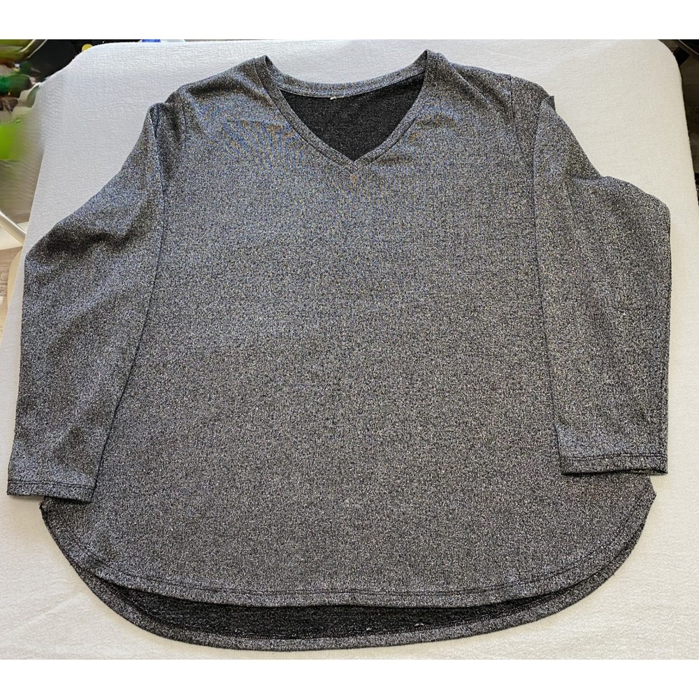Womens Black Soot V Neck Long Sleeve‎ Knit Top Hi Low Hem Soft Stretch 2X-3X